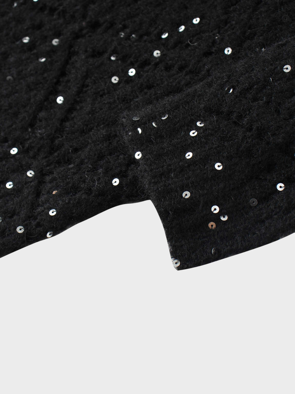 Open Crochet Knit Sequin Sweater-Black