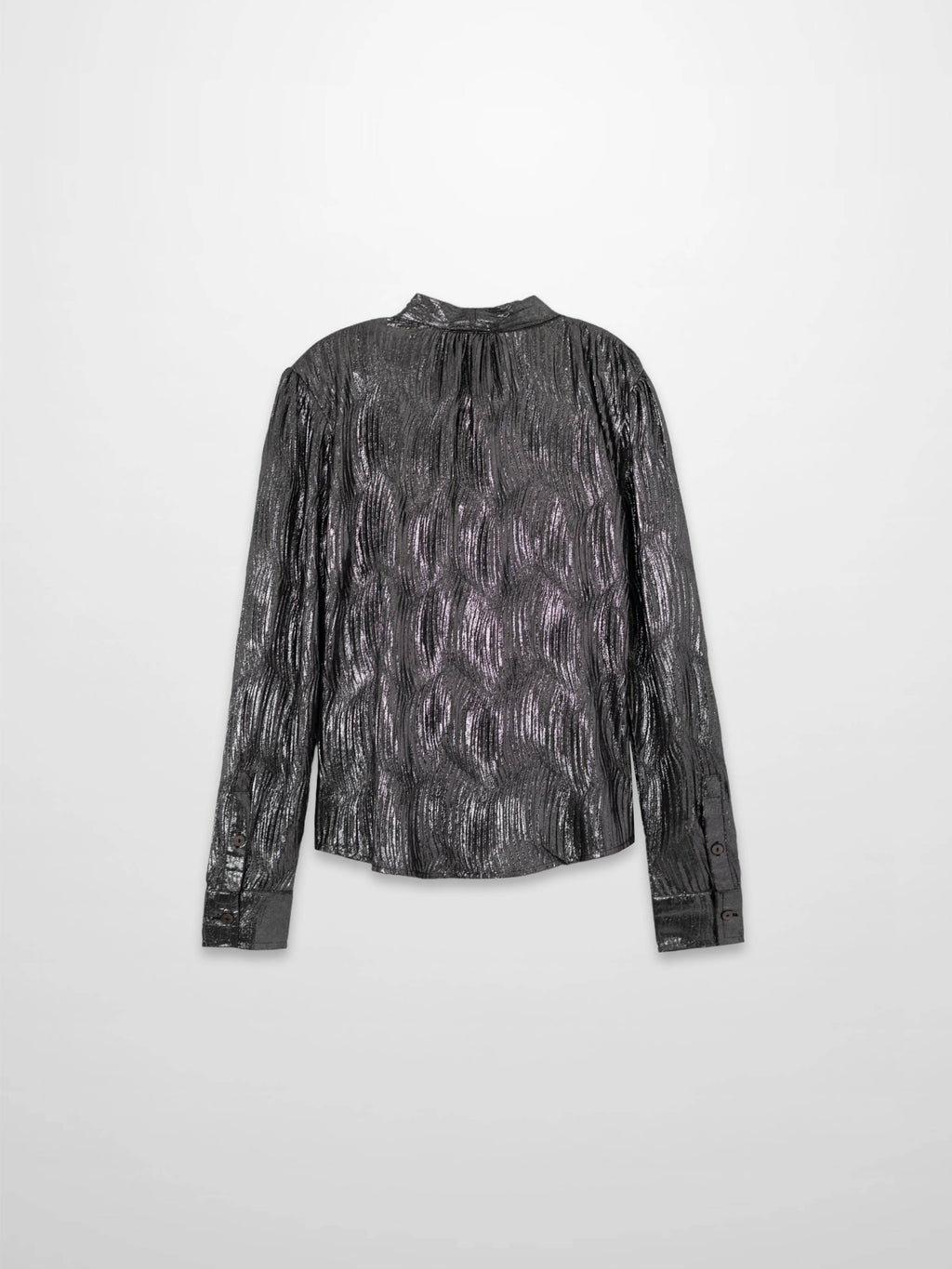 Shimmer Texture Bow Blouse-Black/Silver