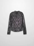 Shimmer Texture Bow Blouse-Black/Silver