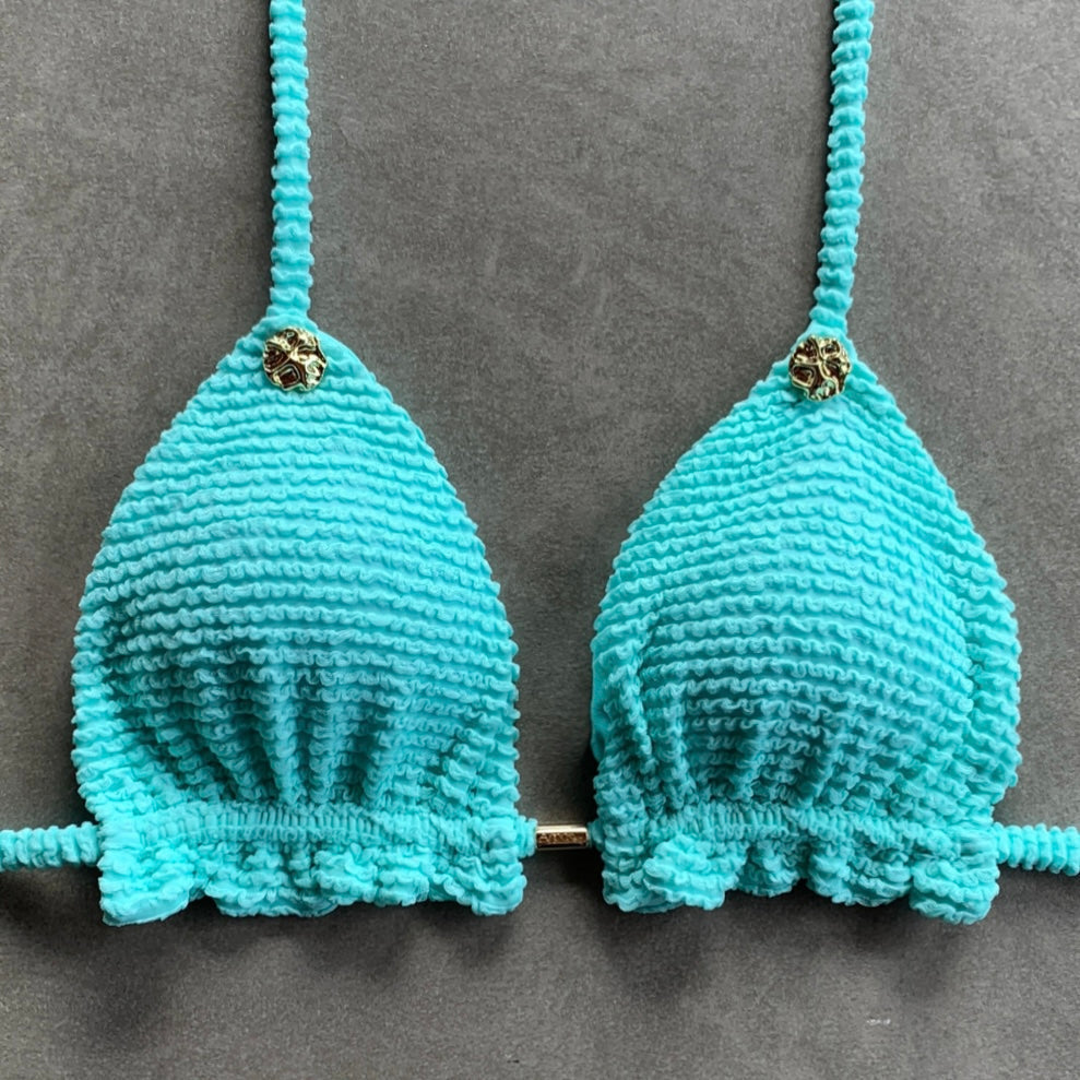 Curazao Blue Textured Triangle Frill Bikini Top