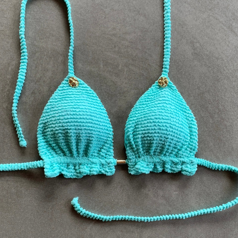 Curazao Blue Textured Triangle Frill Bikini Top