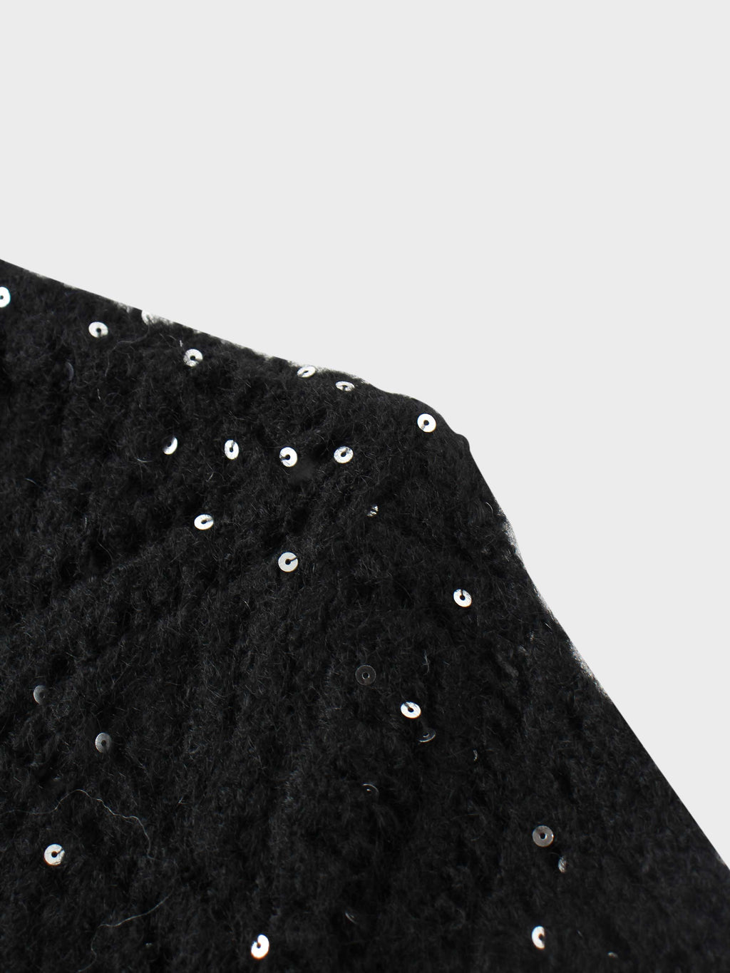 Open Crochet Knit Sequin Sweater-Black