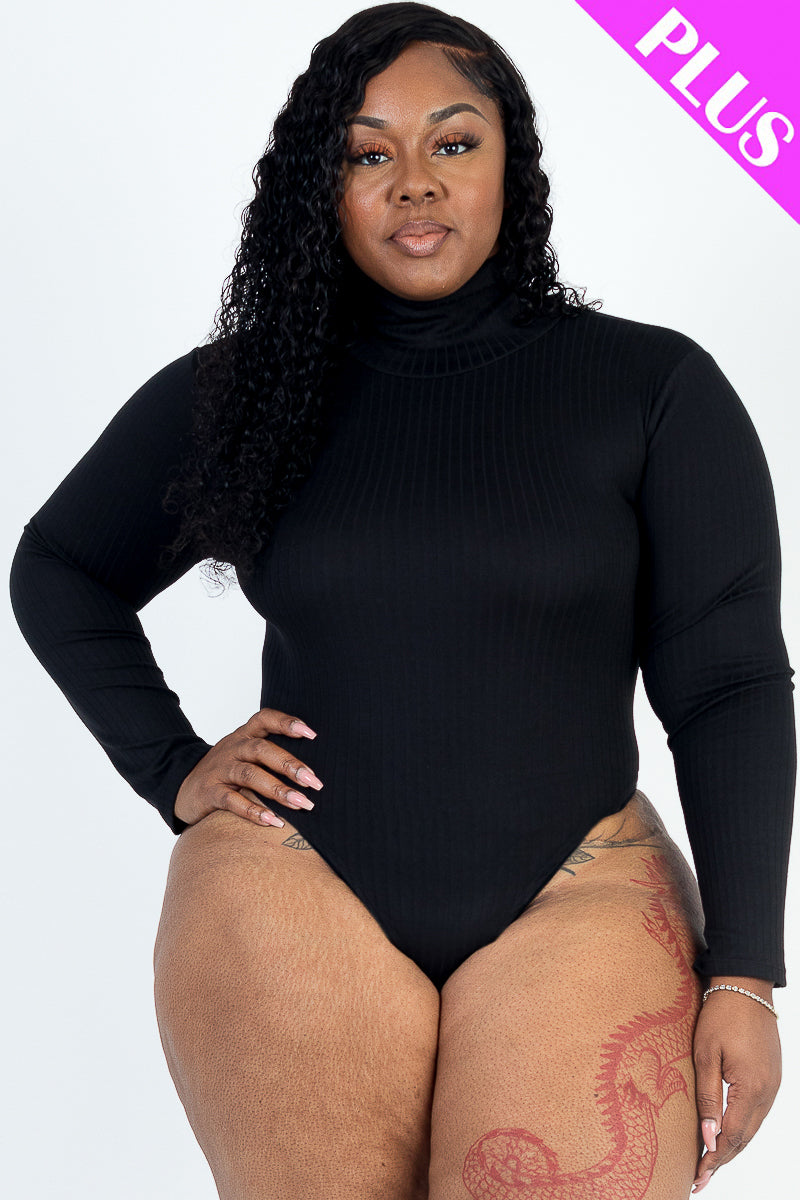 Plus Size Ribbed Turtle Neck Long Sleeve Bodysuit (CAPELLA)