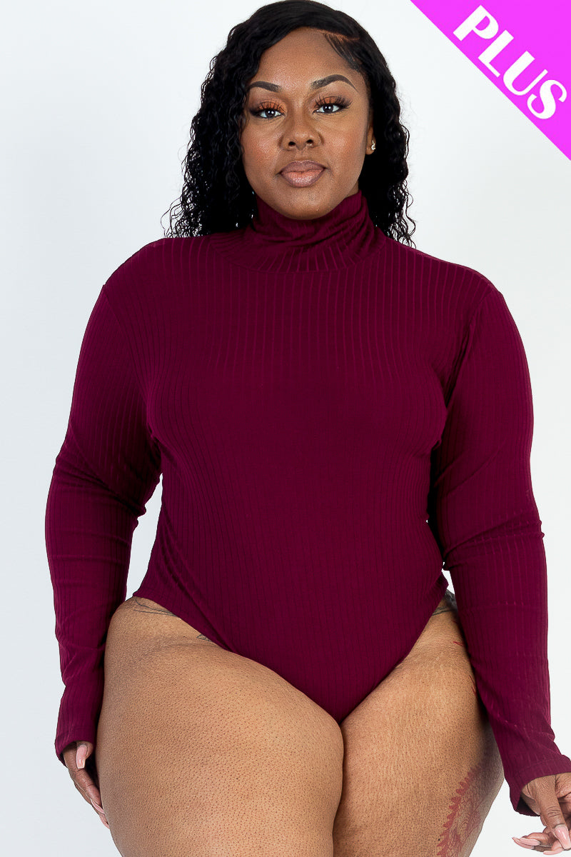 Plus Size Ribbed Turtle Neck Long Sleeve Bodysuit (CAPELLA)