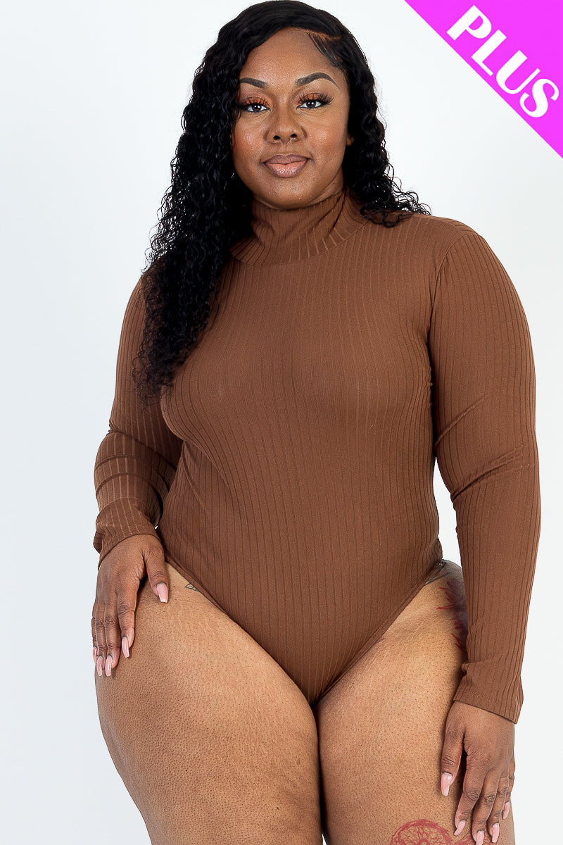 Plus Size Ribbed Turtle Neck Long Sleeve Bodysuit (CAPELLA)
