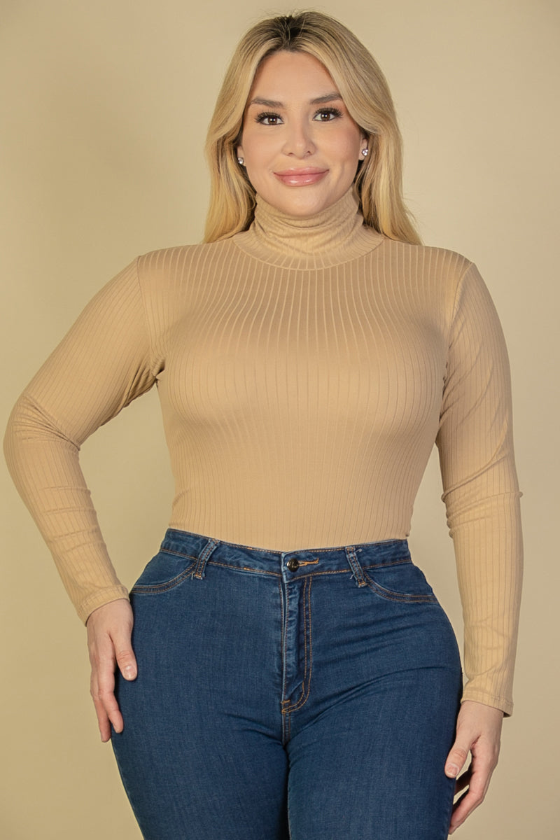 Plus Size Ribbed Turtle Neck Long Sleeve Bodysuit (CAPELLA)