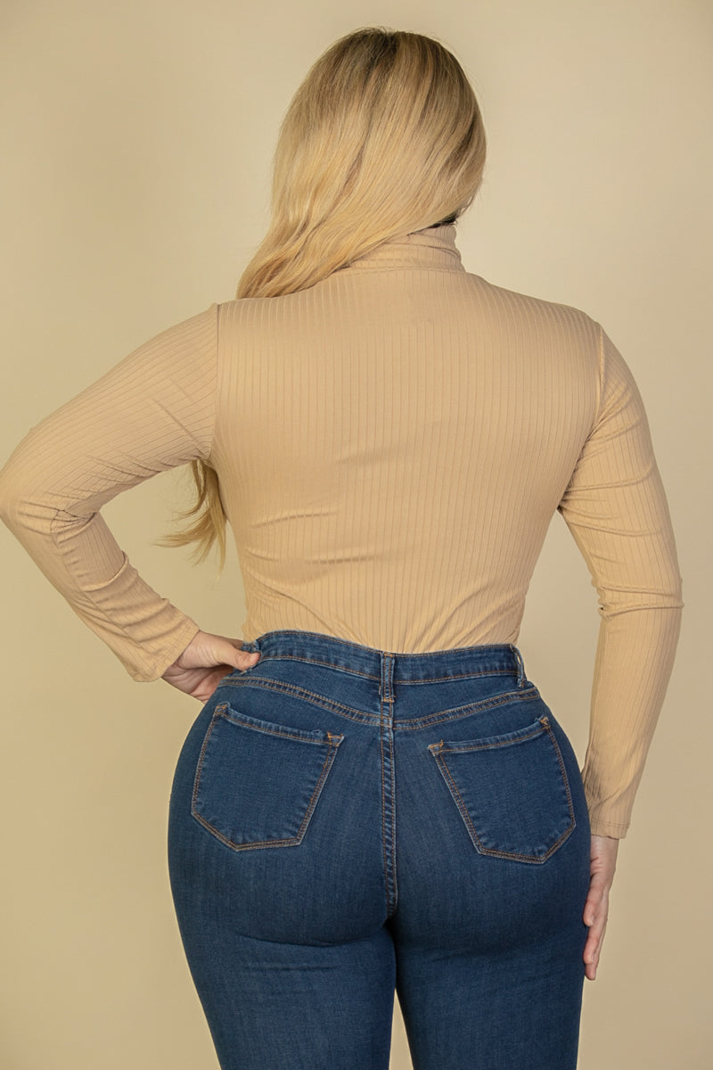 Plus Size Ribbed Turtle Neck Long Sleeve Bodysuit (CAPELLA)