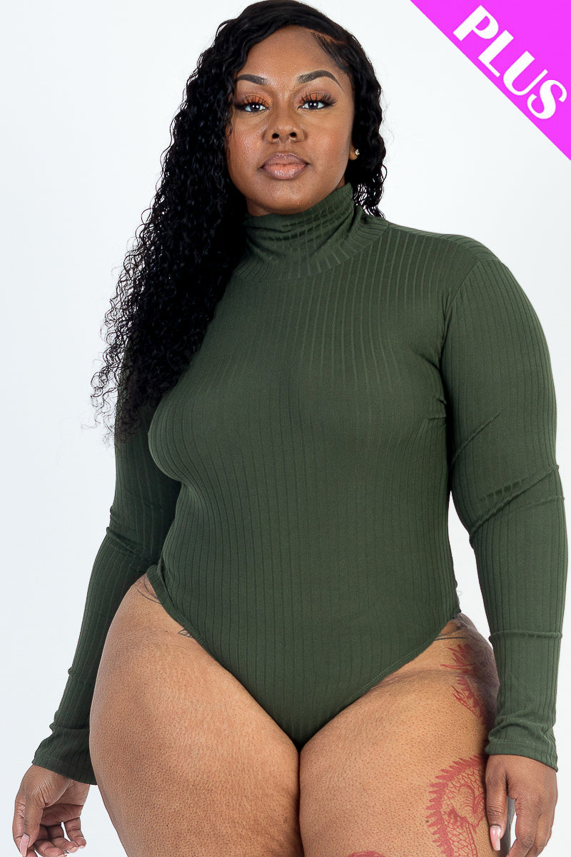 Plus Size Ribbed Turtle Neck Long Sleeve Bodysuit (CAPELLA)