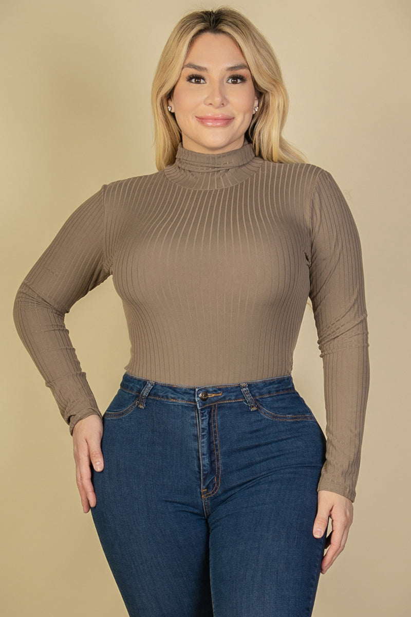 Plus Size Ribbed Turtle Neck Long Sleeve Bodysuit (CAPELLA)