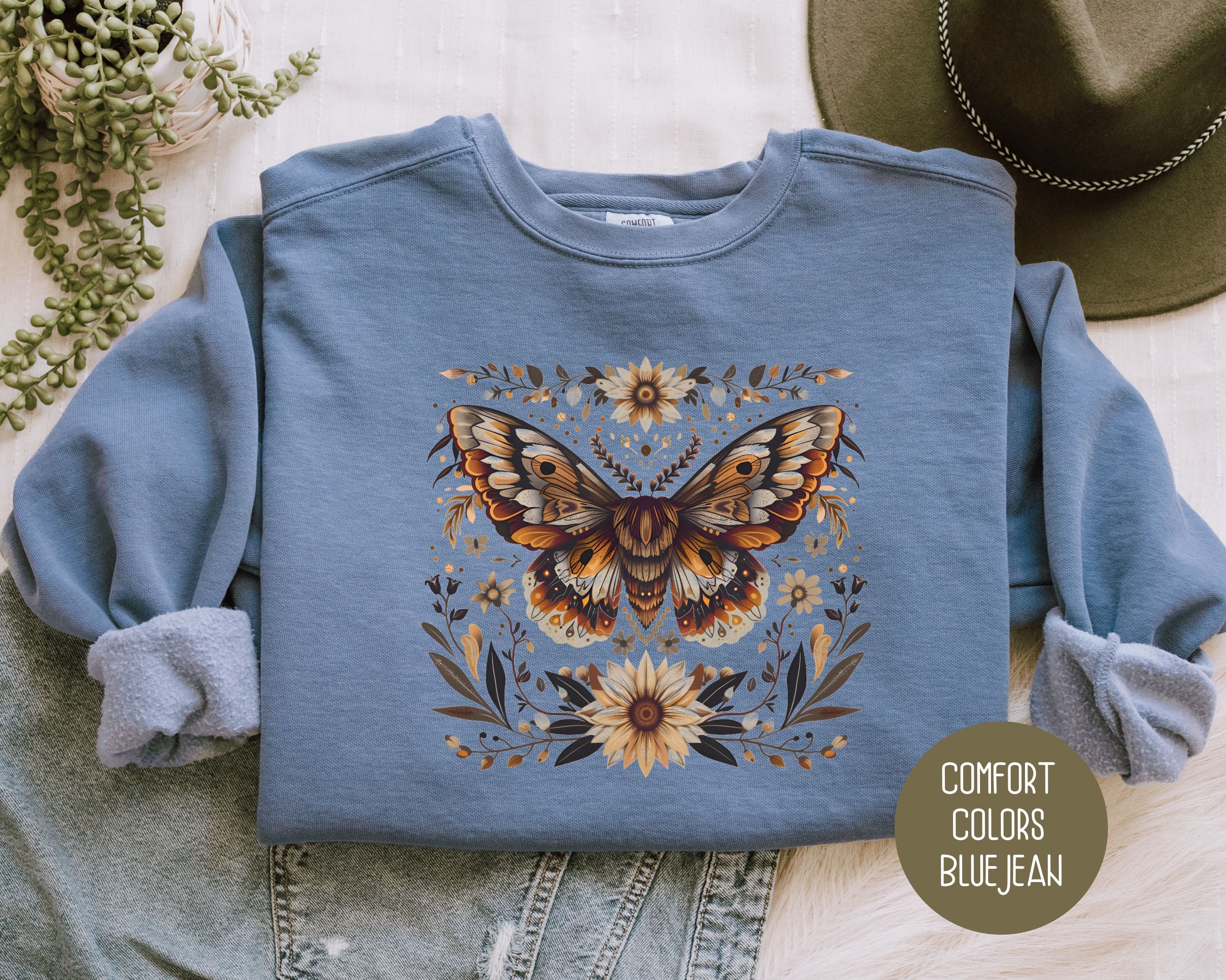 Bohemian Sunflower Moth Comfort Colors Sweatshirt