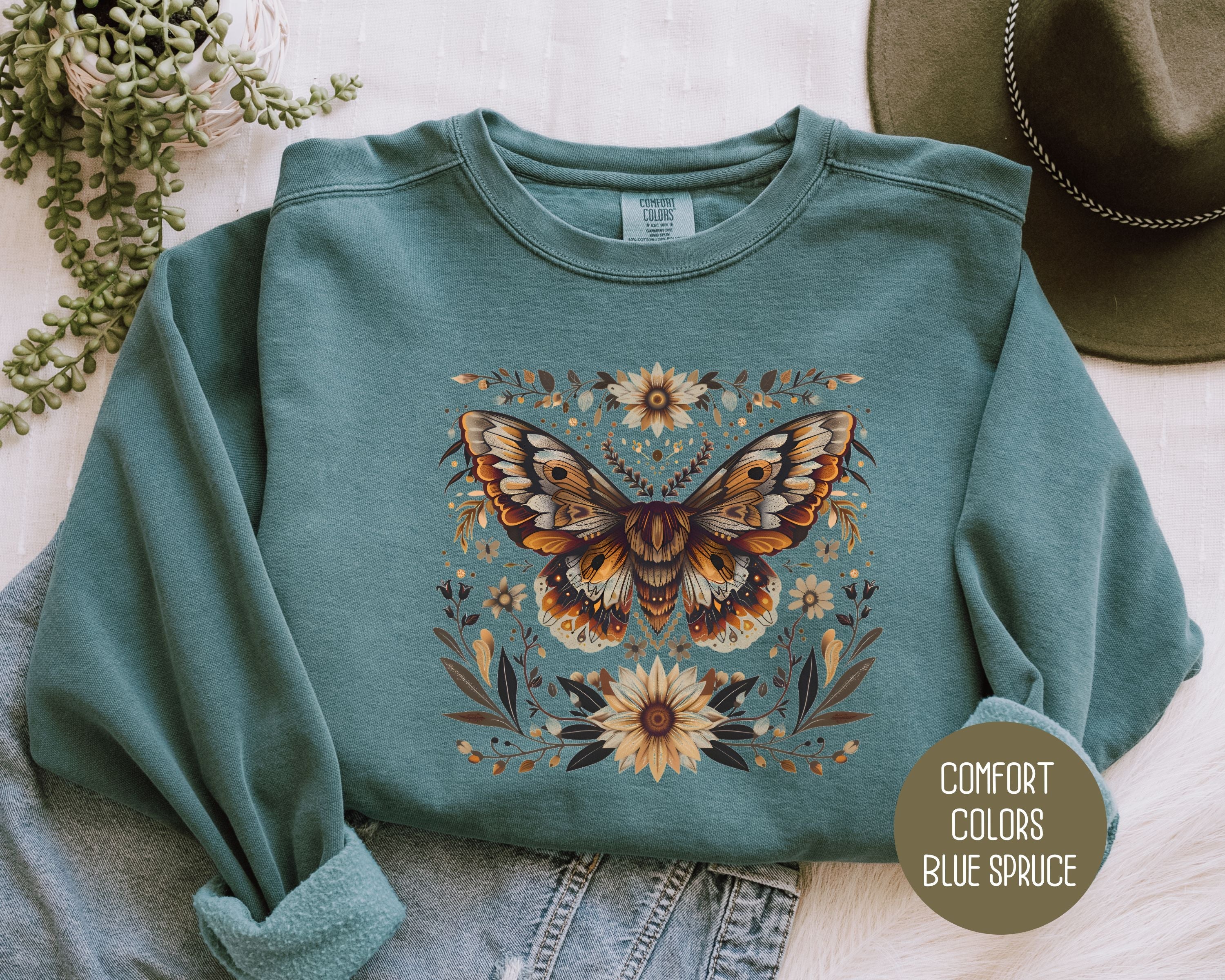 Bohemian Sunflower Moth Comfort Colors Sweatshirt