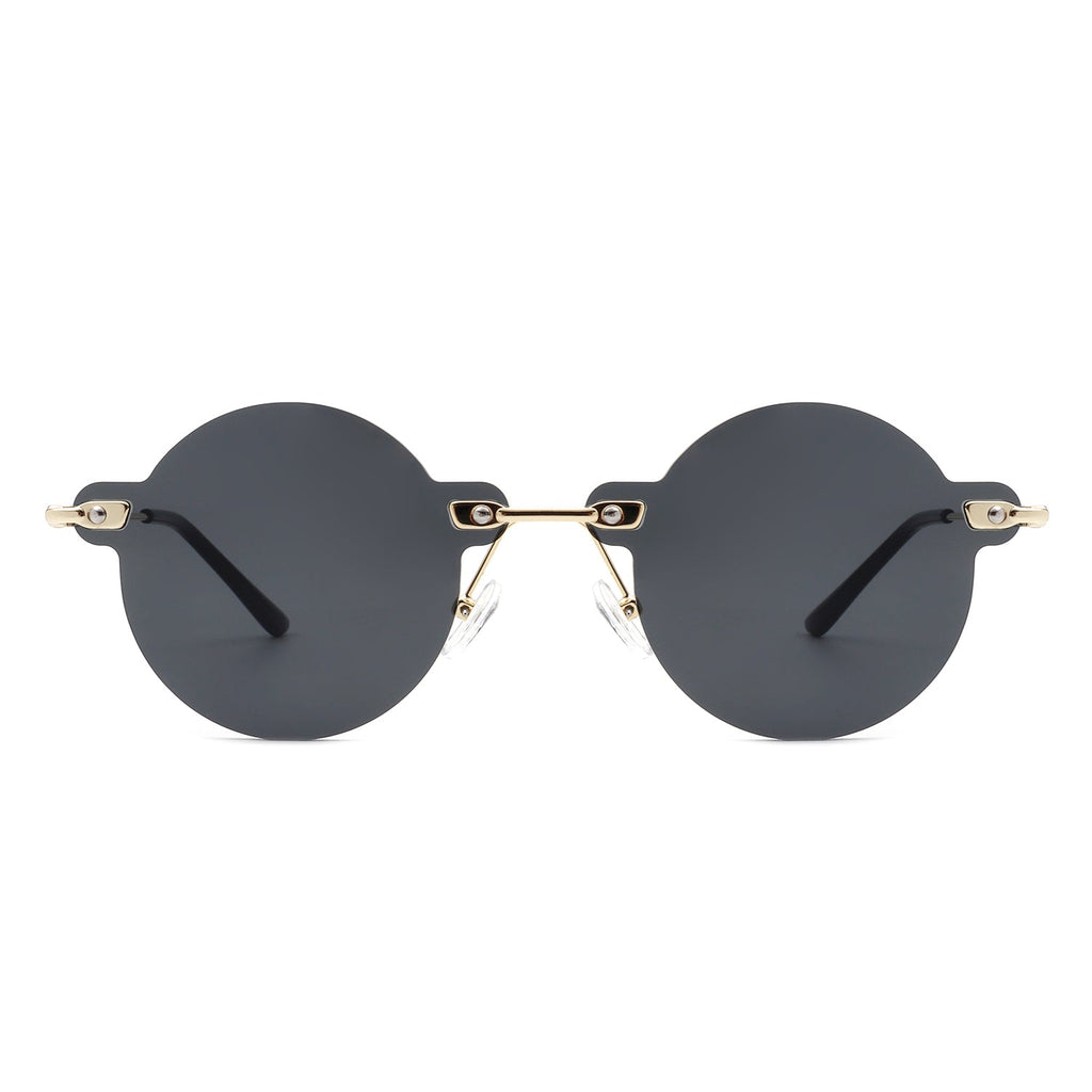 Crescent - Circle Retro Round Rimless Fashion Tinted Vintage Sunglasses