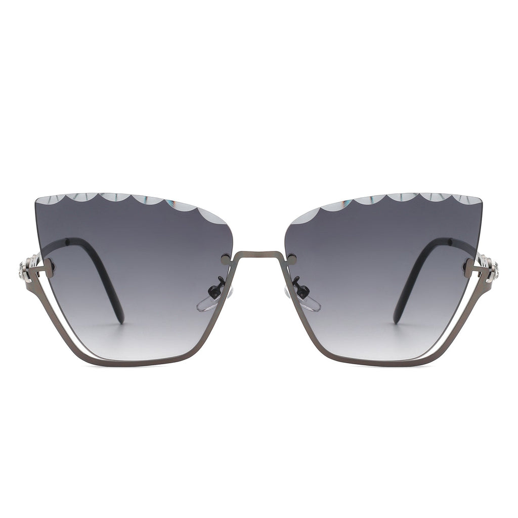 Starfire - Half Frame Square Irregular Tinted Fashion Cat Eye Sunglasses