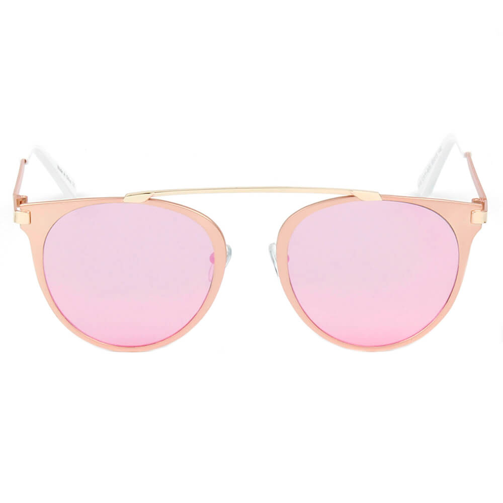 FRISCO | Modern Horn Rimmed Metal Frame Round Sunglasses