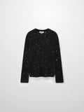 Open Crochet Knit Sequin Sweater-Black