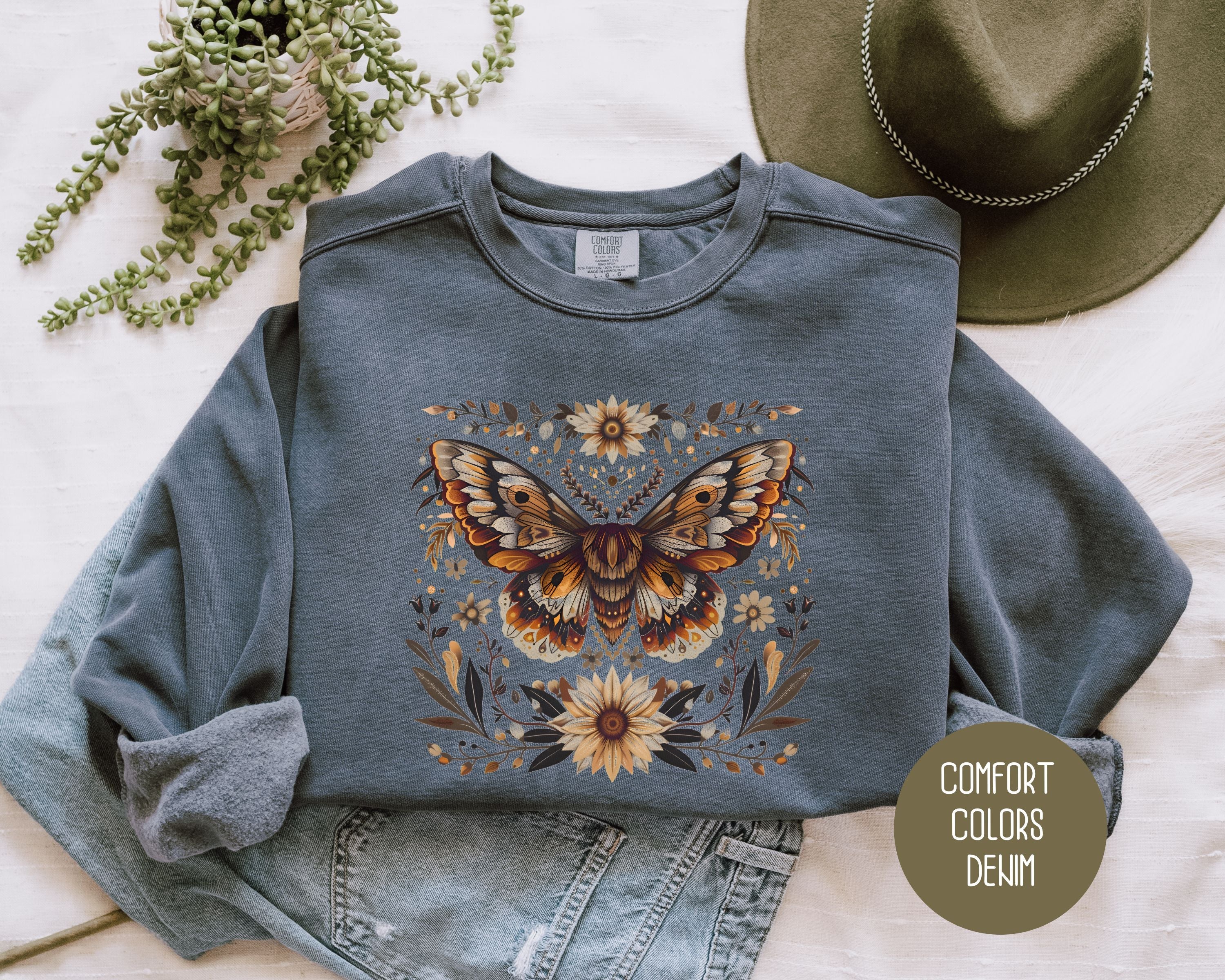Bohemian Sunflower Moth Comfort Colors Sweatshirt