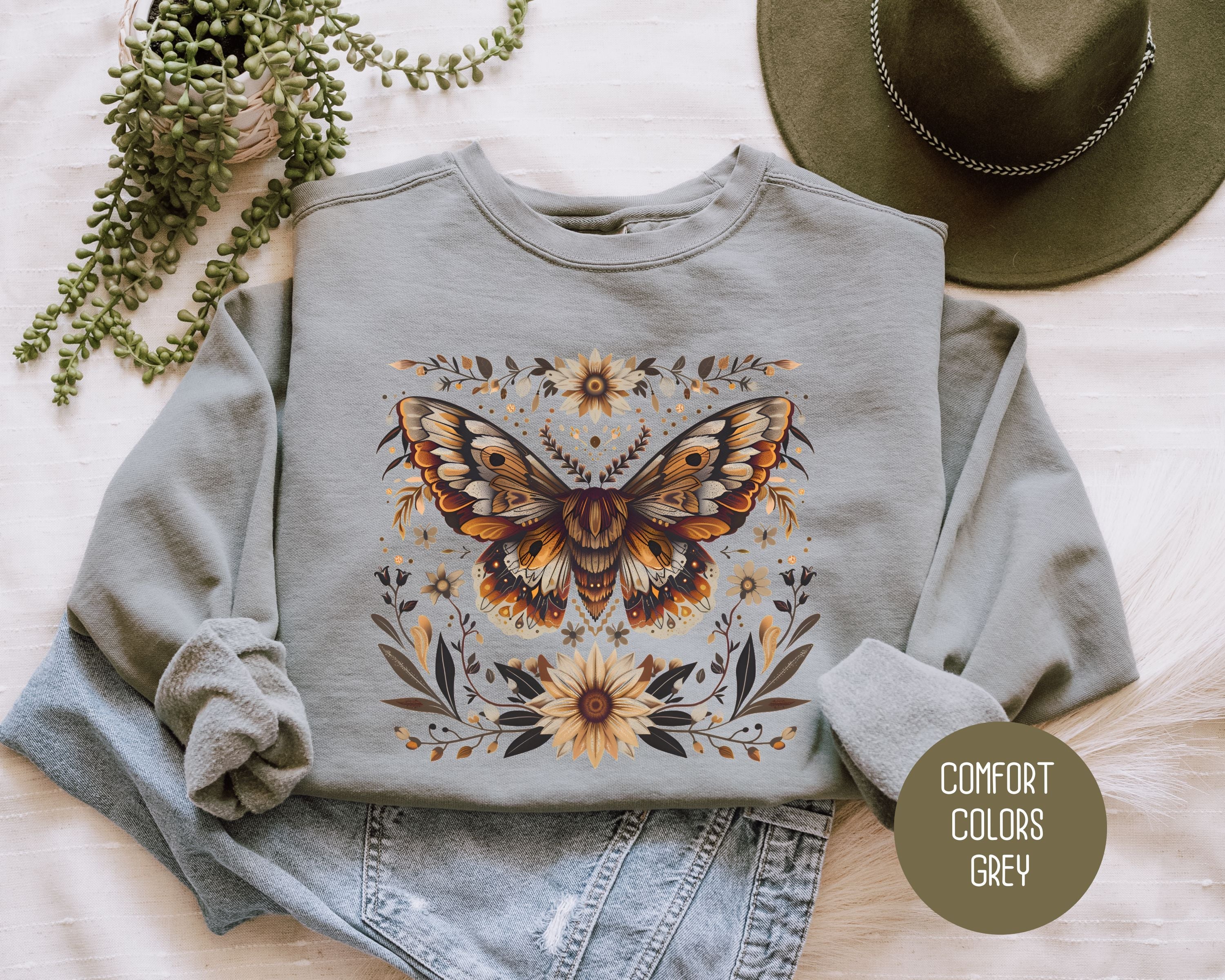 Bohemian Sunflower Moth Comfort Colors Sweatshirt