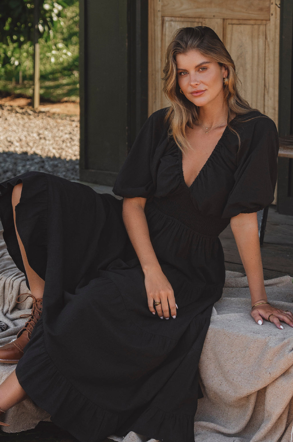 Lucienne Smocked Linen Maxi Dress