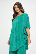 Plisse One Shoulder Draped Tunic Dress