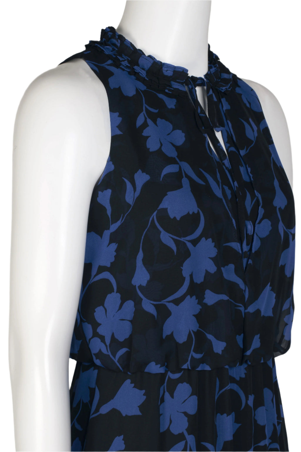 Laundry Tie Pleated Mock Neck Blouson Tiered Hem Zipper Back Floral Print Chiffon Dress