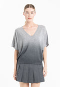 Pull col V manches chauve souris femme en cachemire tie & dye gris clair & gris anthracite - RIA 7B